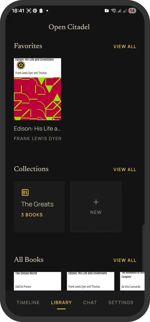 The library, with favourites and collections