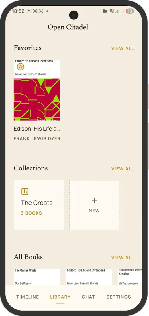 The library, with favourites and collections
