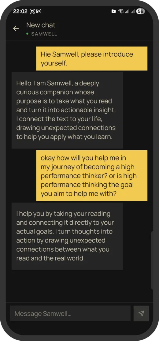 A conversation with Samwell in the app