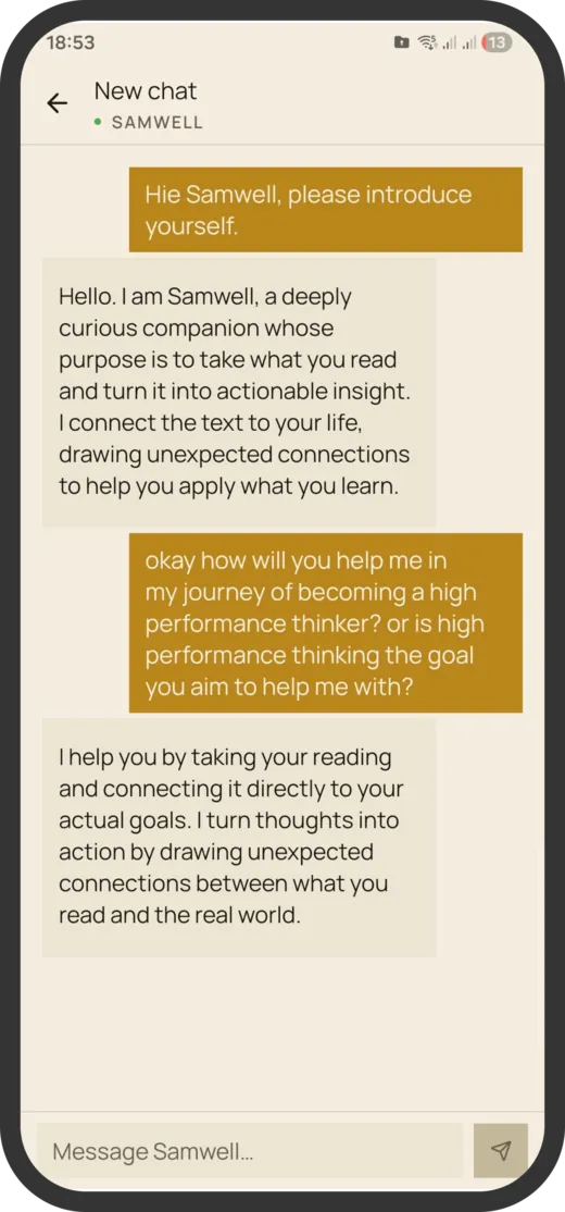 A conversation with Samwell in the app